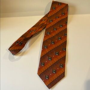 05.31.25_1 Emilio Ponti Geometric Patterned Orange and Burnt and Blue color Tie